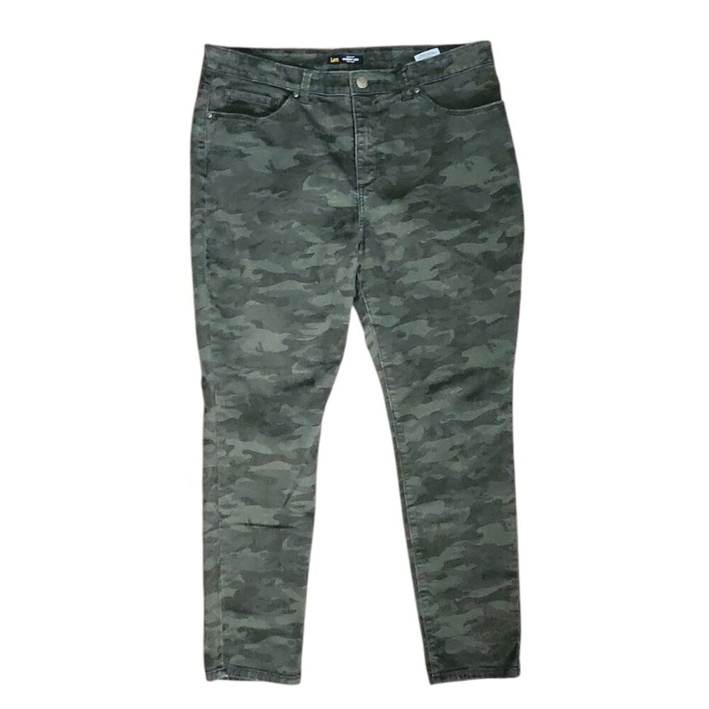Lee Jeans Womens Size 16M Green Camo Slim Fit Skinny‎ Leg Sculpting Mid Rise
